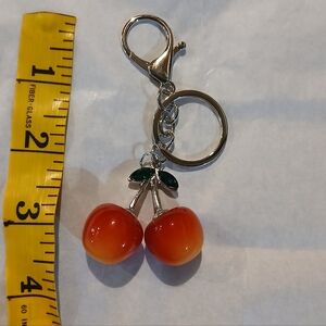 Cherry Keychain with Green And Silver Accents